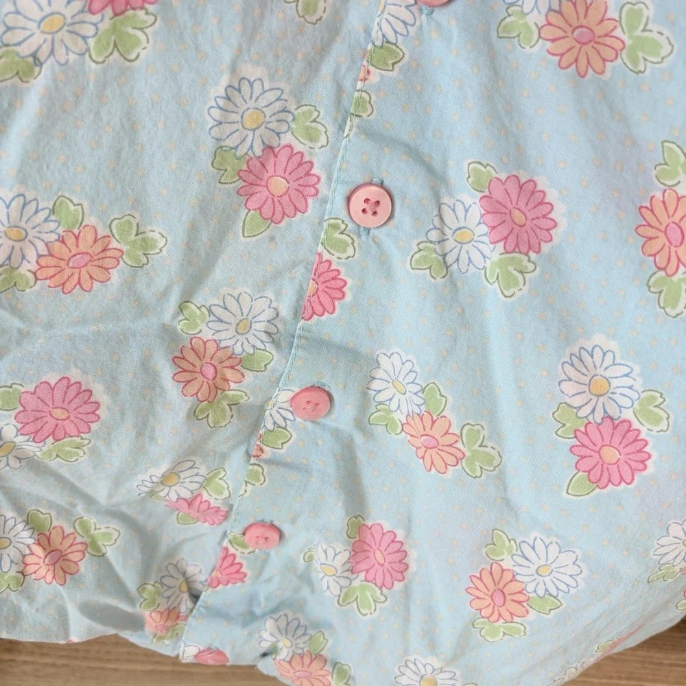 Vintage Osh Kosh Bgosh Top Girls Blue Floral Cotton Button Front Blouse Size 8